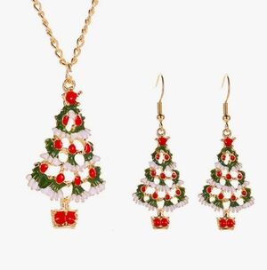 Festive Holiday Christmas Tree with Decorations Women's Necklace and Earring Set